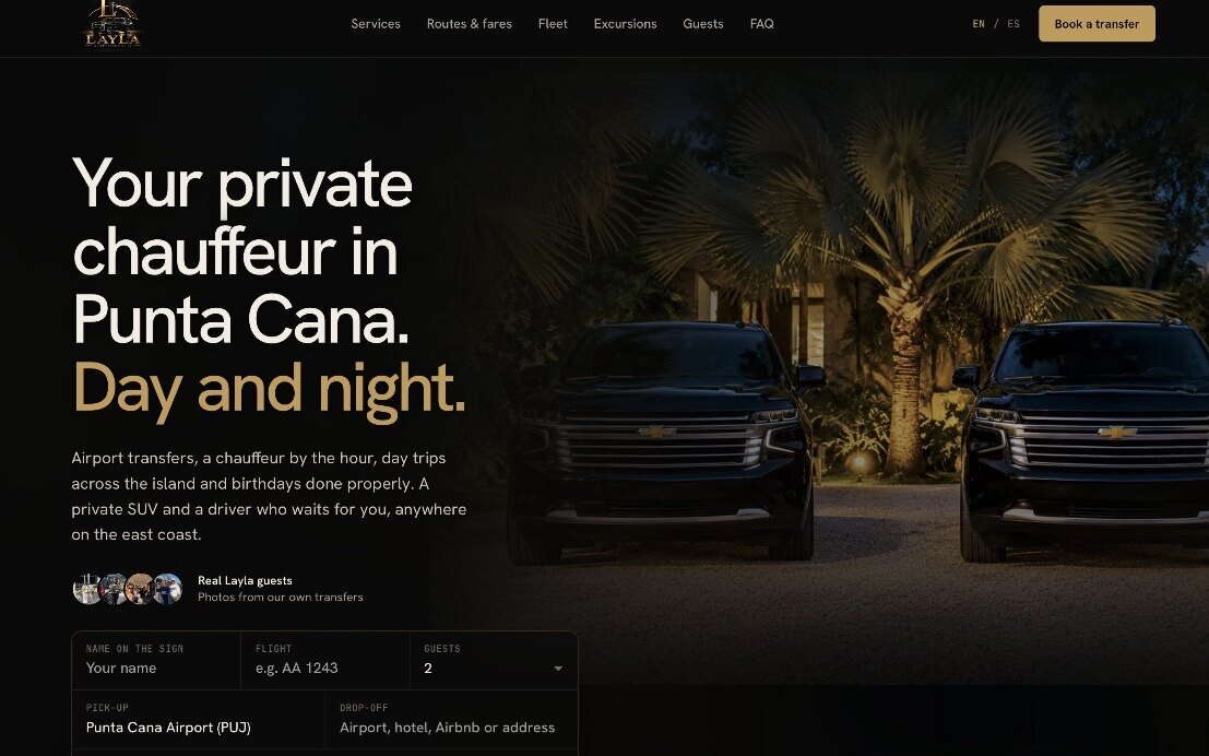 Sitio web de Layla Luxury Transfers