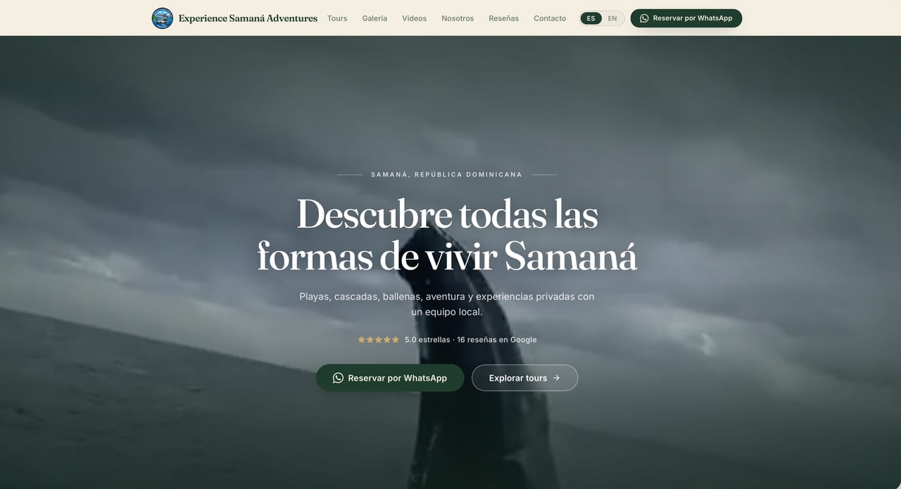 Captura del sitio web de Samaná Adventures